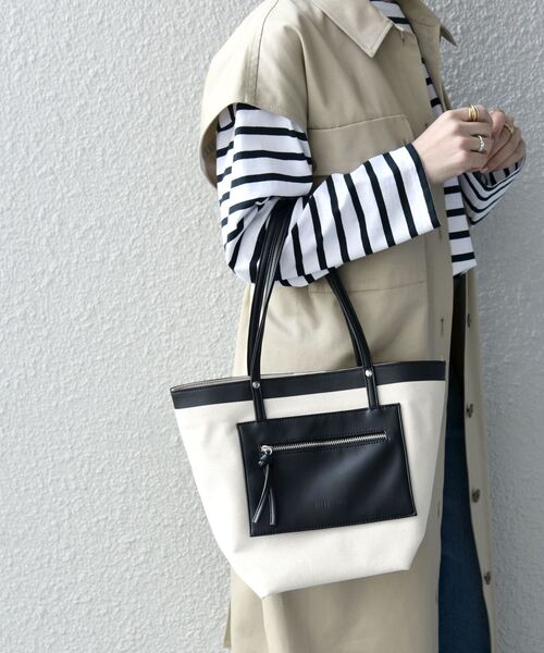 SHIPS any（シップス エニィ）の「SHIPS any: 2WAY キャンバス コンビ トート バッグ◇（トートバッグ・レディース・ホワイト/ブラック・ONE SIZE）」の11枚目の写真