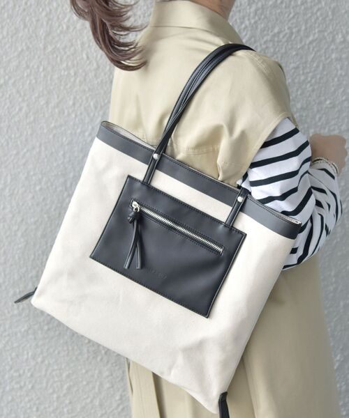 SHIPS any（シップス エニィ）の「SHIPS any: 2WAY キャンバス コンビ トート バッグ◇（トートバッグ・レディース・ホワイト/ブラック・ONE SIZE）」の14枚目の写真