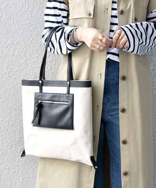 SHIPS any（シップス エニィ）の「SHIPS any: 2WAY キャンバス コンビ トート バッグ◇（トートバッグ・レディース・ホワイト/ブラック・ONE SIZE）」の7枚目の写真