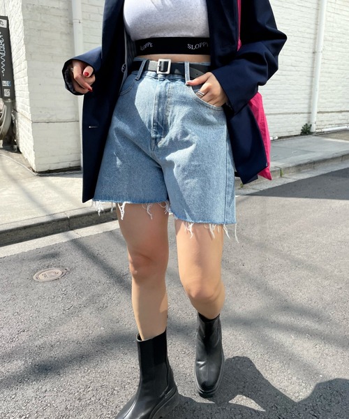 WHO'S WHO gallery（フーズフーギャラリー）の「フラワーショートデニム（デニムパンツ・レディース・サックスブルー/ブラック/キナリ/ブルー・FREE）」の5枚目の写真