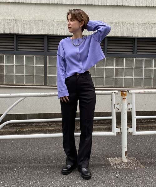 CIAOPANIC(チャオパニック)の「テレコリブカラーカットカーデ(Tシャツ/カットソー・レディース・アイボリー/オレンジ/パープル・FREE)」の5枚目の写真