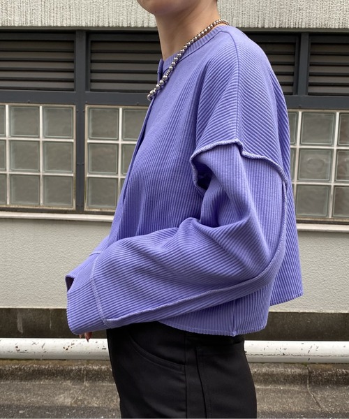 CIAOPANIC(チャオパニック)の「テレコリブカラーカットカーデ(Tシャツ/カットソー・レディース・アイボリー/オレンジ/パープル・FREE)」の4枚目の写真