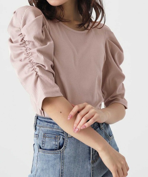 ANAP(アナップ)の「テレコリブパワショルトップスカットソー(Tシャツ/カットソー・レディース・ブラック/グレー/グリーン/アイボリー/ピンクベージュ・FREE)」の5枚目の写真