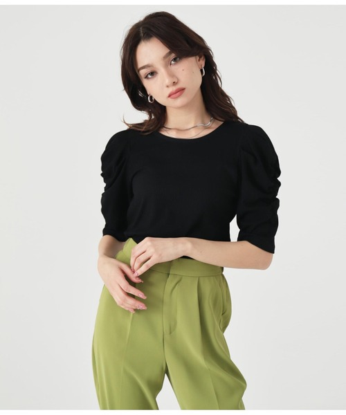 ANAP(アナップ)の「テレコリブパワショルトップスカットソー(Tシャツ/カットソー・レディース・ブラック/グレー/グリーン/アイボリー/ピンクベージュ・FREE)」の3枚目の写真