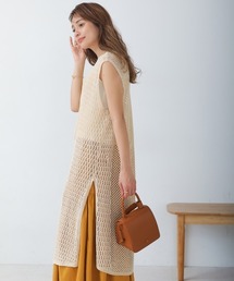 メッシュ切替ロングワンピース