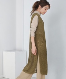 メッシュ切替ロングワンピース