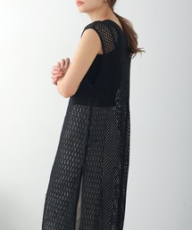 メッシュ切替ロングワンピース