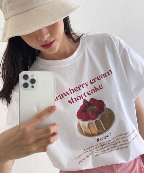 MANGROVE(マングローブ)の「スイーツグラフィックTEE(Tシャツ/カットソー・レディース・レッド/オレンジ・FREE)」の5枚目の写真