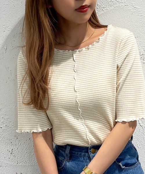 apres jour mignon（アプレジュールミニョン）の「メローカットトップス【ZOZOTOWN限定アイテム】（Tシャツ/カットソー・レディース・イエロー/ピンク/ブラック・X-LARGE/フリー）」の3枚目の写真