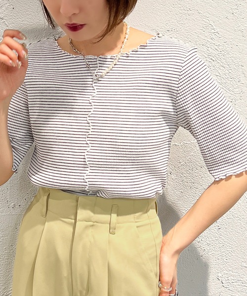 apres jour mignon（アプレジュールミニョン）の「メローカットトップス【ZOZOTOWN限定アイテム】（Tシャツ/カットソー・レディース・イエロー/ピンク/ブラック・X-LARGE/フリー）」の14枚目の写真