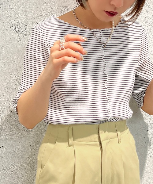 apres jour mignon（アプレジュールミニョン）の「メローカットトップス【ZOZOTOWN限定アイテム】（Tシャツ/カットソー・レディース・イエロー/ピンク/ブラック・X-LARGE/フリー）」の19枚目の写真