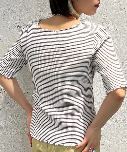 apres jour mignon（アプレジュールミニョン）の「メローカットトップス【ZOZOTOWN限定アイテム】（Tシャツ/カットソー・レディース・イエロー/ピンク/ブラック・X-LARGE/フリー）」の12枚目の写真