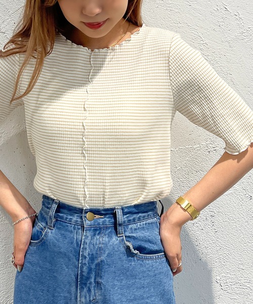 apres jour mignon（アプレジュールミニョン）の「メローカットトップス【ZOZOTOWN限定アイテム】（Tシャツ/カットソー・レディース・イエロー/ピンク/ブラック・X-LARGE/フリー）」の8枚目の写真