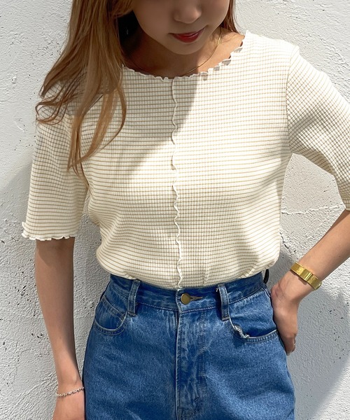 apres jour mignon（アプレジュールミニョン）の「メローカットトップス【ZOZOTOWN限定アイテム】（Tシャツ/カットソー・レディース・イエロー/ピンク/ブラック・X-LARGE/フリー）」の15枚目の写真