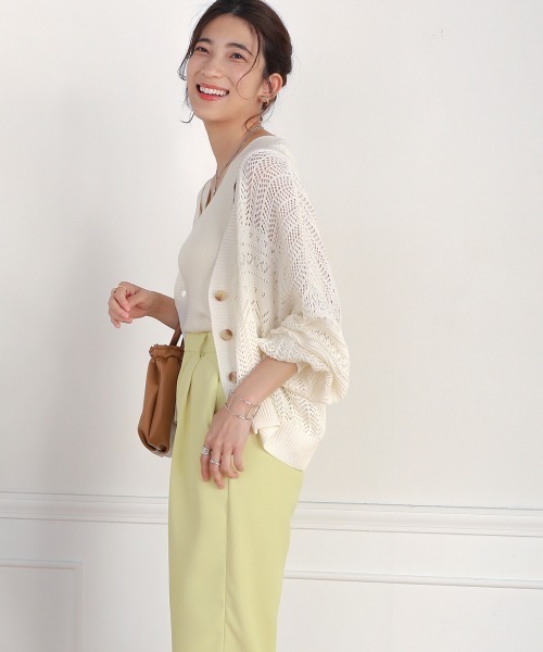 Bou Jeloud（ブージュルード）の「透かし柄ショート丈カーディガン（カーディガン/ボレロ・レディース・ピンク/グレー/ブラック/グリーン/オフホワイト・FREE）」の6枚目の写真