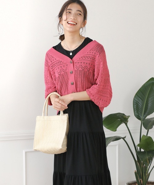 Bou Jeloud（ブージュルード）の「透かし柄ショート丈カーディガン（カーディガン/ボレロ・レディース・ピンク/グレー/ブラック/グリーン/オフホワイト・FREE）」の10枚目の写真