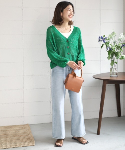 Bou Jeloud（ブージュルード）の「透かし柄ショート丈カーディガン（カーディガン/ボレロ・レディース・ピンク/グレー/ブラック/グリーン/オフホワイト・FREE）」の15枚目の写真