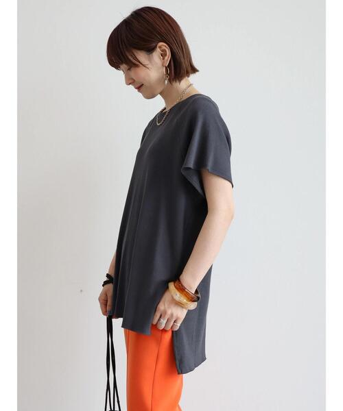 AMERICAN HOLIC（アメリカンホリック）の「ラグランリブスリーブチュニック（Tシャツ/カットソー・レディース・チャコールグレー/アイボリー/モカ・M/L）」の18枚目の写真