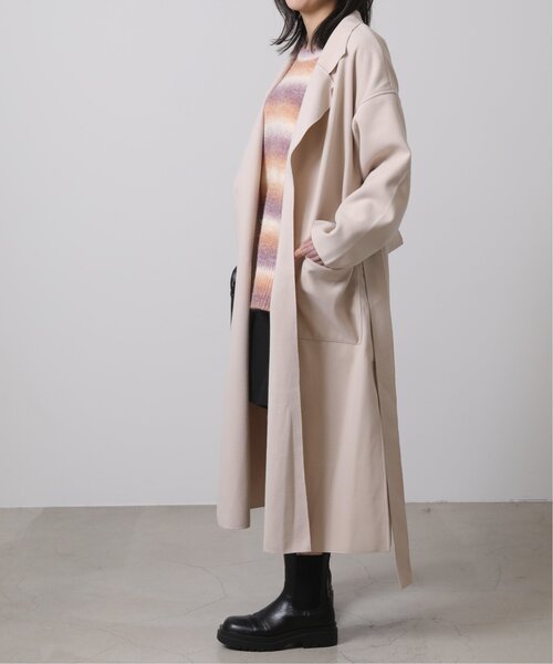 RAY CASSIN（レイカズン）の「Wフェイスフェイクウールベルト付テーラードコート（チェスターコート・レディース・ブラウン/グリーン/キナリ・FREE）」の2枚目の写真