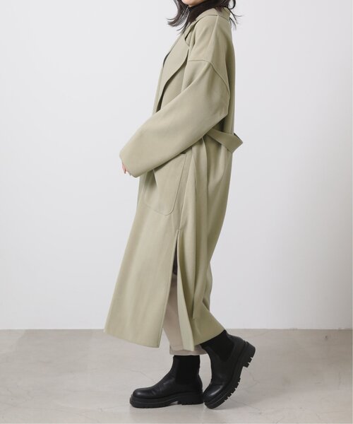 RAY CASSIN（レイカズン）の「Wフェイスフェイクウールベルト付テーラードコート（チェスターコート・レディース・ブラウン/グリーン/キナリ・FREE）」の5枚目の写真