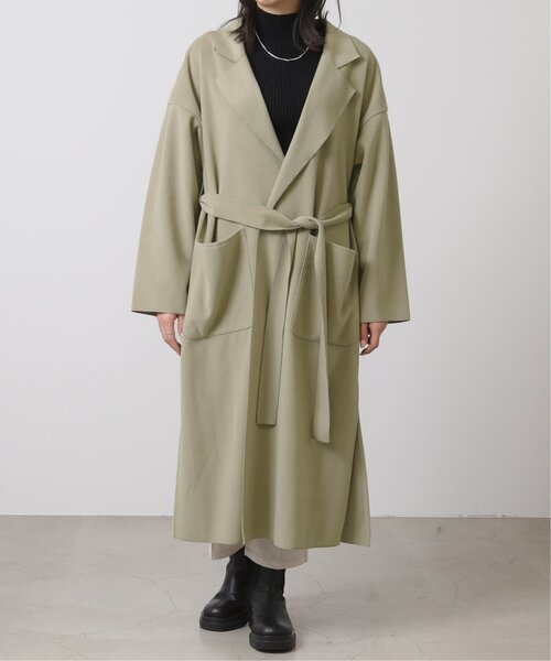 RAY CASSIN（レイカズン）の「Wフェイスフェイクウールベルト付テーラードコート（チェスターコート・レディース・ブラウン/グリーン/キナリ・FREE）」の14枚目の写真