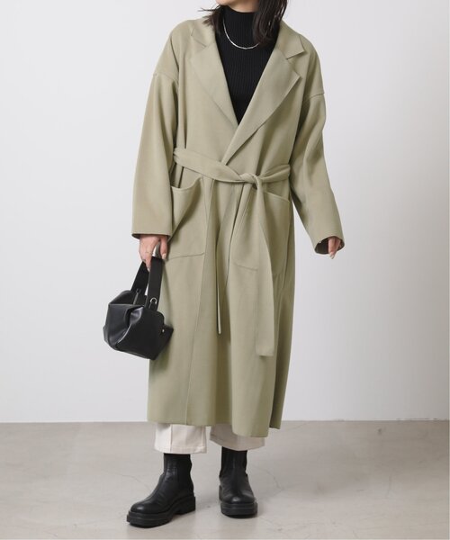 RAY CASSIN（レイカズン）の「Wフェイスフェイクウールベルト付テーラードコート（チェスターコート・レディース・ブラウン/グリーン/キナリ・FREE）」の15枚目の写真