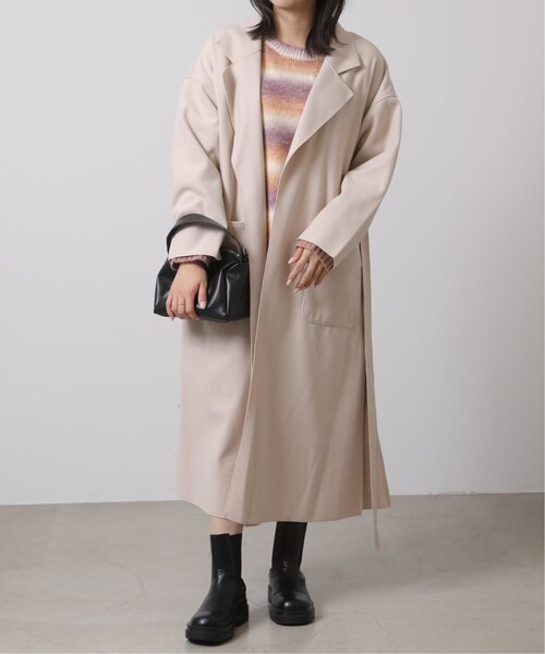 RAY CASSIN（レイカズン）の「Wフェイスフェイクウールベルト付テーラードコート（チェスターコート・レディース・ブラウン/グリーン/キナリ・FREE）」の19枚目の写真