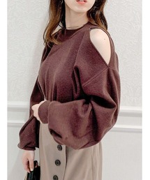 ショルダーオープンボリュームニットトップス