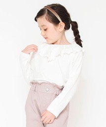 【綿100％ / 前後着れる2way】襟フリル長袖Tシャツ