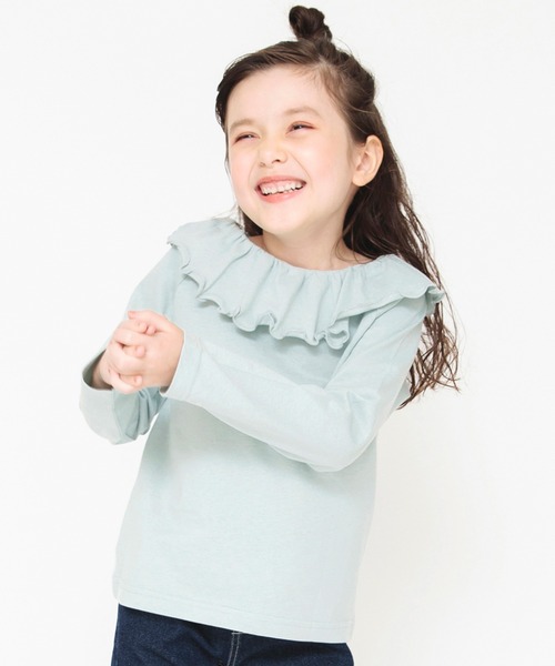 BRANSHES（ブランシェス）の「【綿100％ / 前後着れる2way】襟フリル長袖Tシャツ（Tシャツ/カットソー・キッズ・オフホワイト/ラベンダー/ブラック/ライトグリーン・110/130/160/100/150/90/120/140）」の3枚目の写真