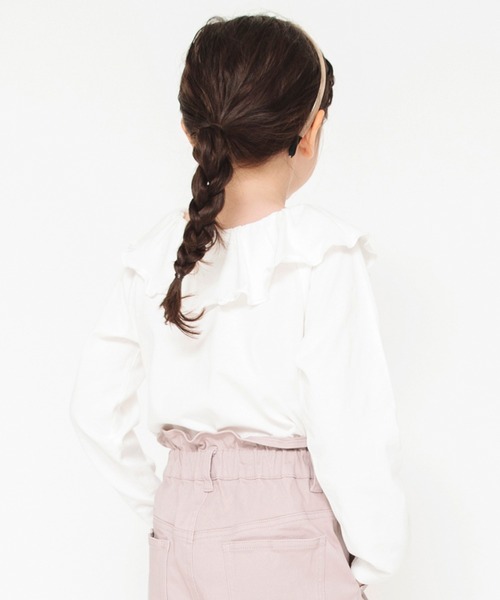 BRANSHES（ブランシェス）の「【綿100％ / 前後着れる2way】襟フリル長袖Tシャツ（Tシャツ/カットソー・キッズ・オフホワイト/ラベンダー/ブラック/ライトグリーン・110/130/160/100/150/90/120/140）」の11枚目の写真