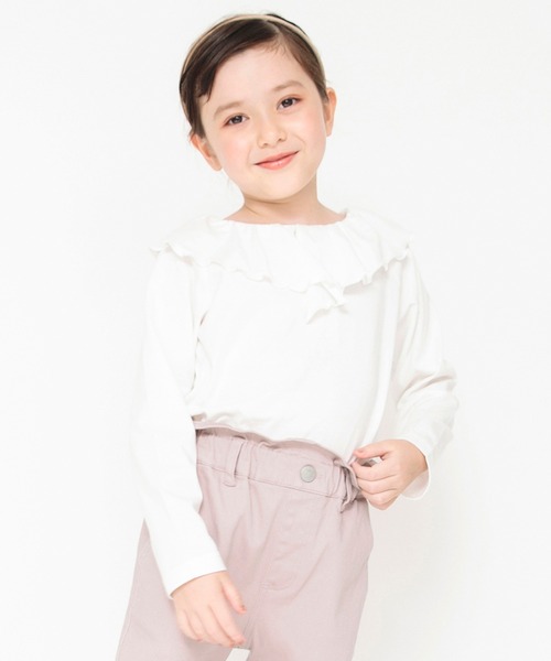 BRANSHES（ブランシェス）の「【綿100％ / 前後着れる2way】襟フリル長袖Tシャツ（Tシャツ/カットソー・キッズ・オフホワイト/ラベンダー/ブラック/ライトグリーン・110/130/160/100/150/90/120/140）」の6枚目の写真