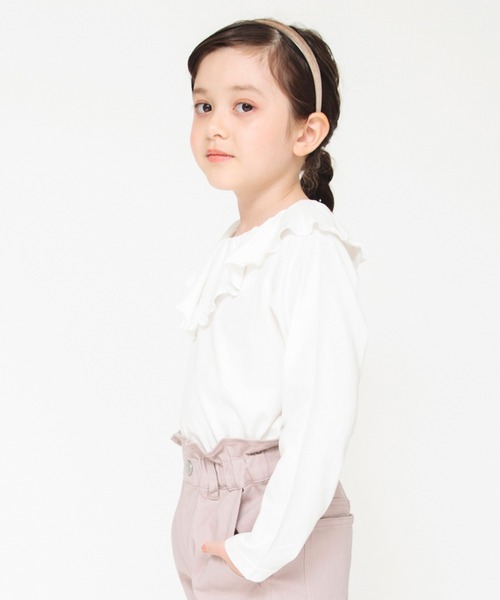 BRANSHES（ブランシェス）の「【綿100％ / 前後着れる2way】襟フリル長袖Tシャツ（Tシャツ/カットソー・キッズ・オフホワイト/ラベンダー/ブラック/ライトグリーン・110/130/160/100/150/90/120/140）」の9枚目の写真