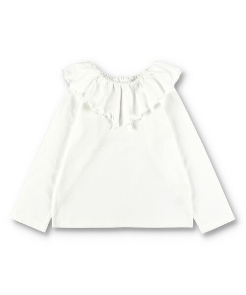 BRANSHES（ブランシェス）の「【綿100％ / 前後着れる2way】襟フリル長袖Tシャツ（Tシャツ/カットソー・キッズ・オフホワイト/ラベンダー/ブラック/ライトグリーン・110/130/160/100/150/90/120/140）」の7枚目の写真