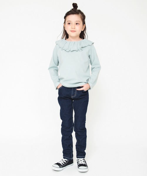 BRANSHES（ブランシェス）の「【綿100％ / 前後着れる2way】襟フリル長袖Tシャツ（Tシャツ/カットソー・キッズ・オフホワイト/ラベンダー/ブラック/ライトグリーン・110/130/160/100/150/90/120/140）」の5枚目の写真