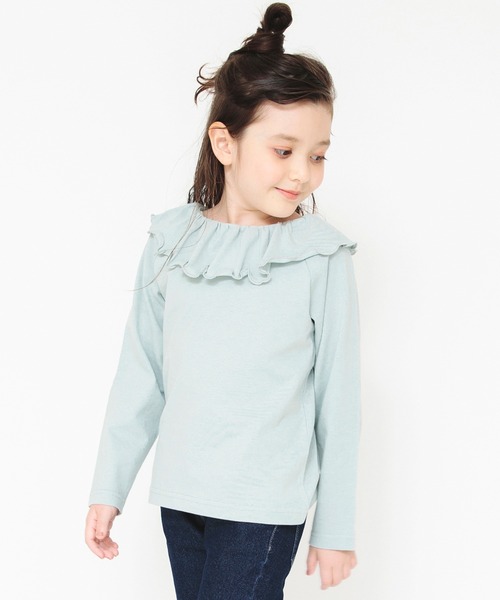 BRANSHES（ブランシェス）の「【綿100％ / 前後着れる2way】襟フリル長袖Tシャツ（Tシャツ/カットソー・キッズ・オフホワイト/ラベンダー/ブラック/ライトグリーン・110/130/160/100/150/90/120/140）」の8枚目の写真