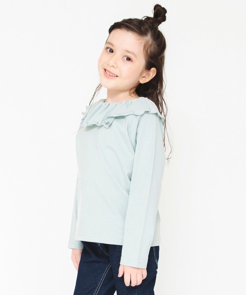 BRANSHES（ブランシェス）の「【綿100％ / 前後着れる2way】襟フリル長袖Tシャツ（Tシャツ/カットソー・キッズ・オフホワイト/ラベンダー/ブラック/ライトグリーン・110/130/160/100/150/90/120/140）」の15枚目の写真