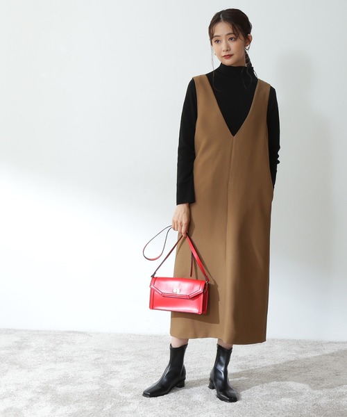 N.（N. Natural Beauty Basic）（エヌエヌナチュラルビューティーベーシック）の「◆Ｖカラージャンパースカート（ジャンパースカート・レディース・ナチュラル/ブラック/モカ・MEDIUM）」の14枚目の写真