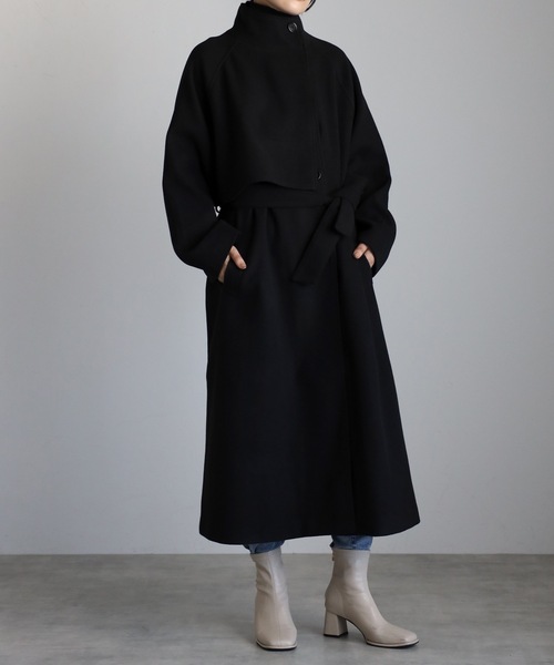 Text ケープコート EarlyAutumn-SALE フロントジップ ケープ トレンチコート HUIT