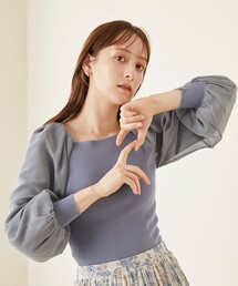 【洗える】シフォンスリーブドッキング ニット