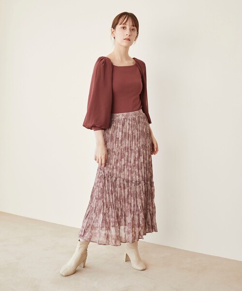 Feroux（フェルゥ）の「【洗える】シフォンスリーブドッキング ニット（ニット/セーター・レディース・ブラック系/ダークブラウン系/ベージュ系/ブルー系・F）」の12枚目の写真