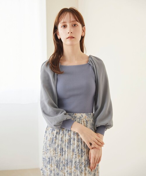 Feroux（フェルゥ）の「【洗える】シフォンスリーブドッキング ニット（ニット/セーター・レディース・ブラック系/ダークブラウン系/ベージュ系/ブルー系・F）」の16枚目の写真