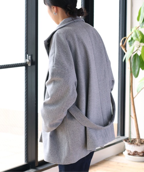 cepo（セポ）の「カットメルトン ハイネックハーフコート（ステンカラーコート・レディース・ブラウン/グレー/オフホワイト・M）」の13枚目の写真