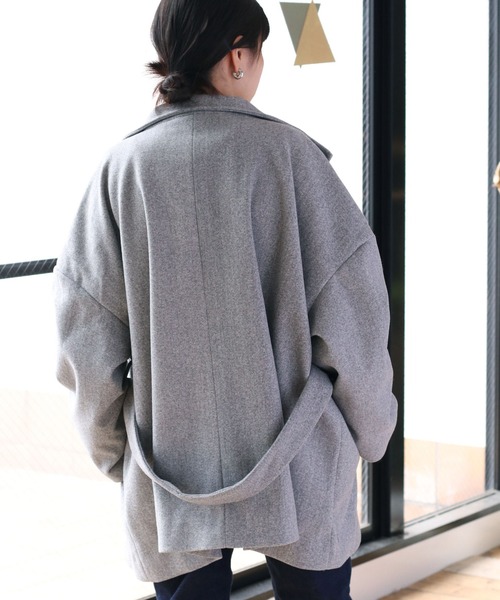 cepo（セポ）の「カットメルトン ハイネックハーフコート（ステンカラーコート・レディース・ブラウン/グレー/オフホワイト・M）」の14枚目の写真