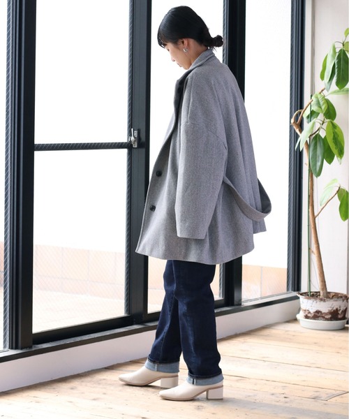 cepo（セポ）の「カットメルトン ハイネックハーフコート（ステンカラーコート・レディース・ブラウン/グレー/オフホワイト・M）」の18枚目の写真