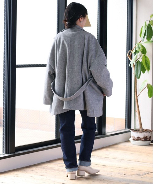 cepo（セポ）の「カットメルトン ハイネックハーフコート（ステンカラーコート・レディース・ブラウン/グレー/オフホワイト・M）」の19枚目の写真