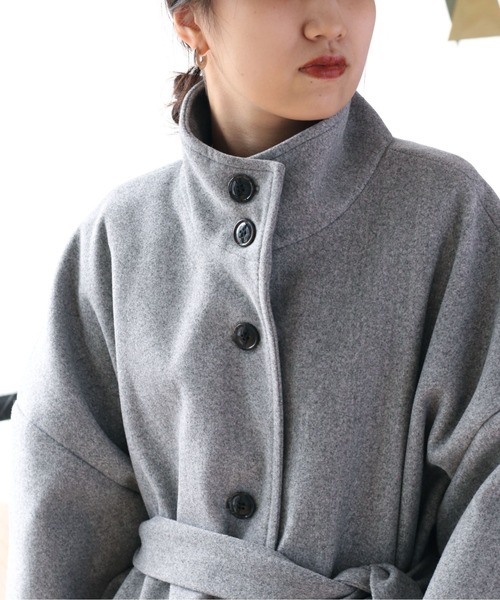 cepo（セポ）の「カットメルトン ハイネックハーフコート（ステンカラーコート・レディース・ブラウン/グレー/オフホワイト・M）」の10枚目の写真