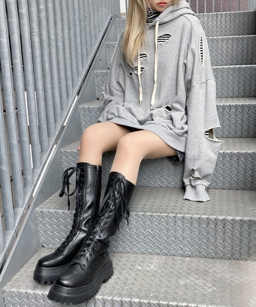 Figments（フィグメンツ）の「コンバットロングブーツ（ブーツ・レディース・オフホワイト/ブラック・MEDIUM/SMALL）」の17枚目の写真