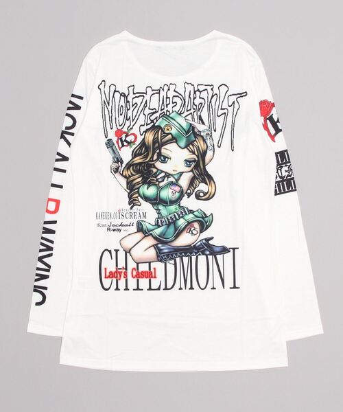 BLACK JACKALL CROWN(ブラックジャッカルクラウン)の「BLACK JACKALL CROWN T/C天竺 サブリメーション プリント ロングTシャツ ロンT(Tシャツ/カットソー・レディース・ホワイト/ブラック・FREE)」の18枚目の写真