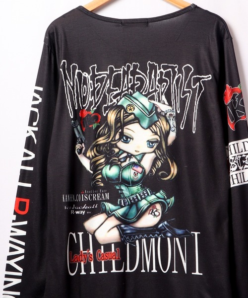 BLACK JACKALL CROWN(ブラックジャッカルクラウン)の「BLACK JACKALL CROWN T/C天竺 サブリメーション プリント ロングTシャツ ロンT(Tシャツ/カットソー・レディース・ホワイト/ブラック・FREE)」の15枚目の写真